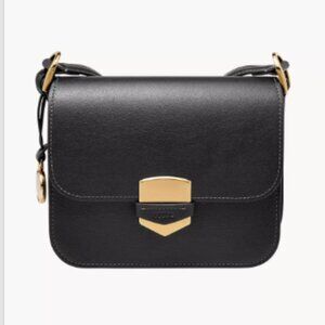 NWT FOSSIL Lennox Flap Leather Crossbody Bag Black MSRP $280